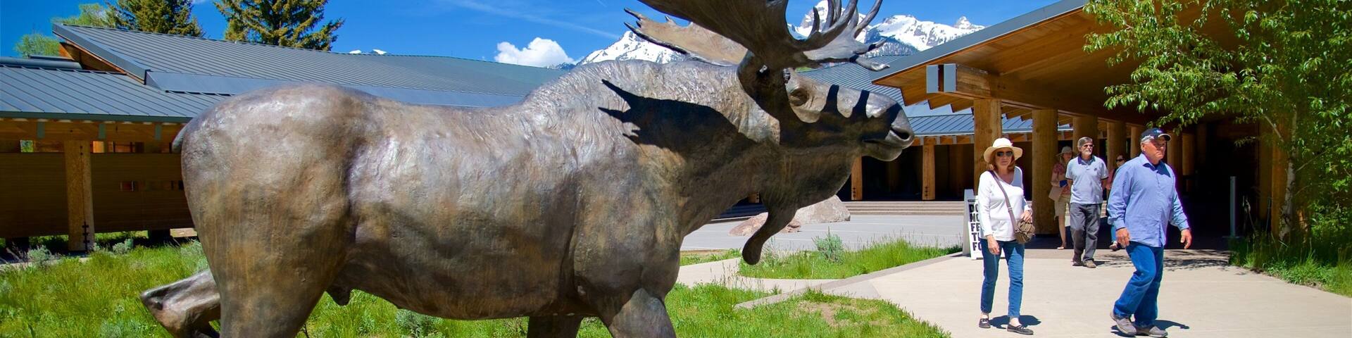 Jenny Lake Visitor Center which includes outdoor art as well as a small group of people