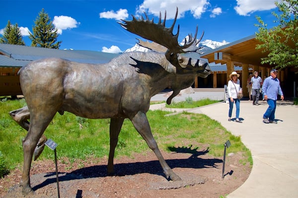 Jenny Lake Visitor Center mit einem Outdoor-Kunst sowie kleine Menschengruppe