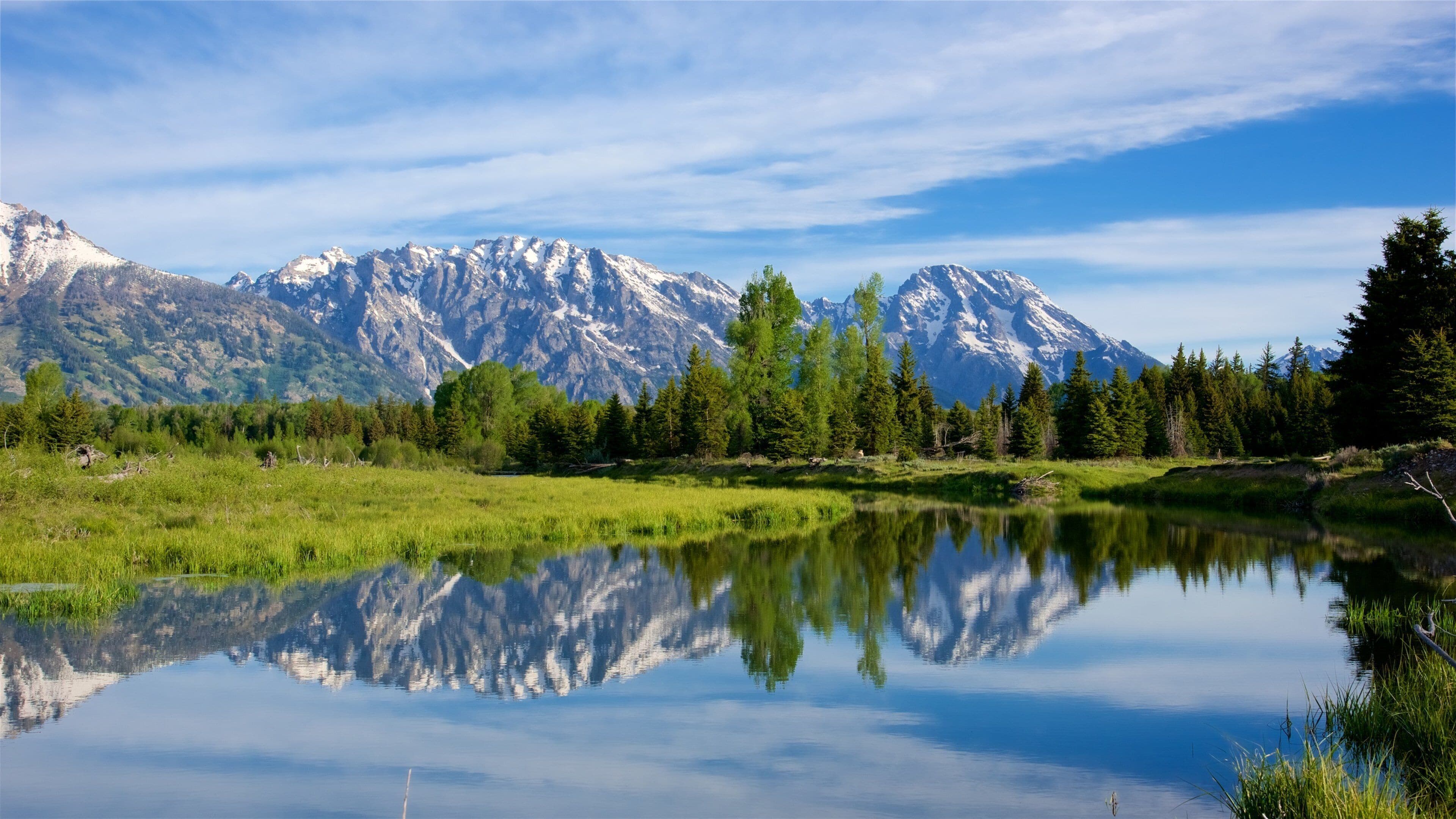 Schwabacher\'s Landing showing tranquil scenes, a river or creek and mountains
