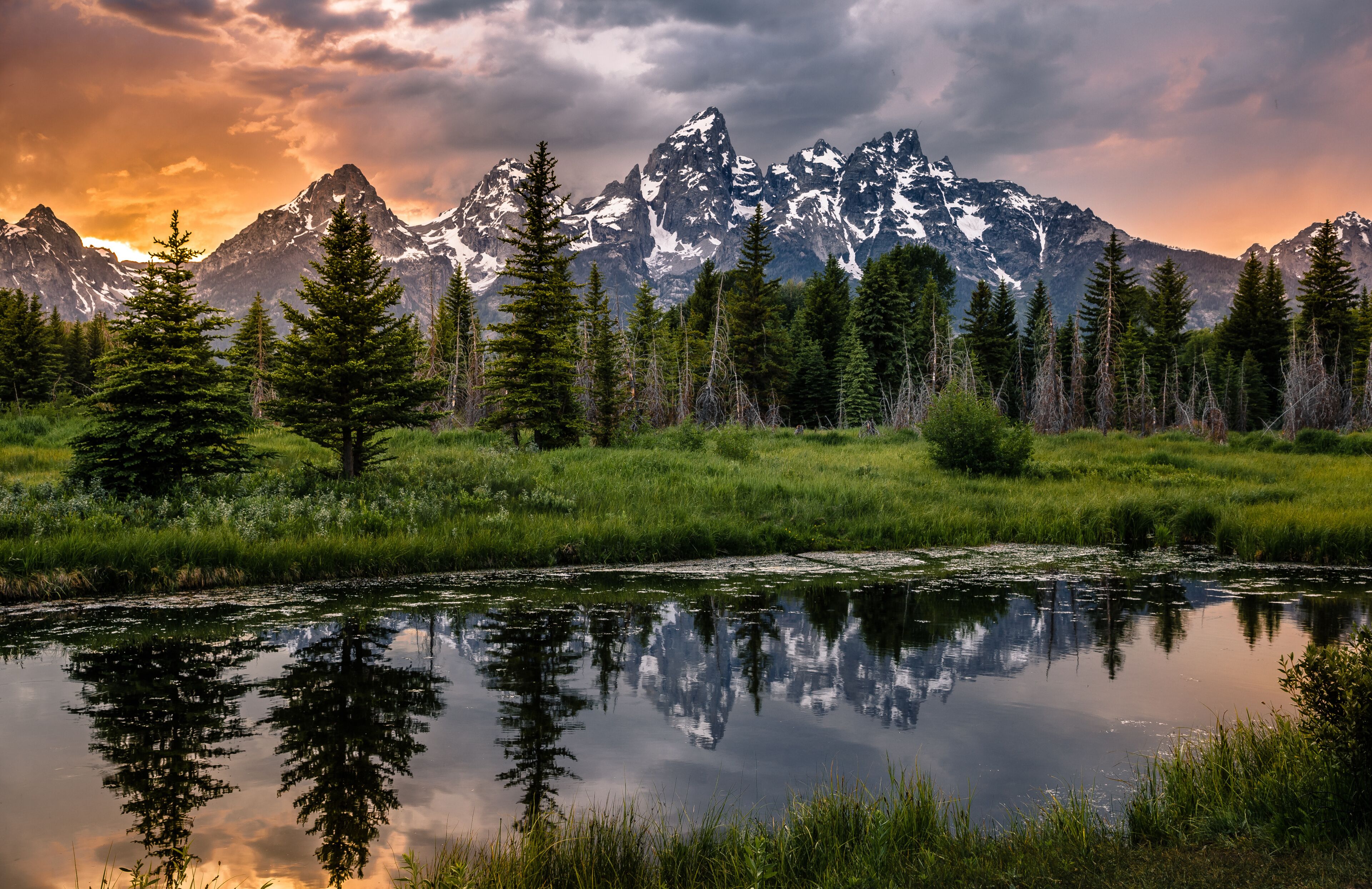Sunset Reflections on the Grand Teton Range from Schwabacher Landing