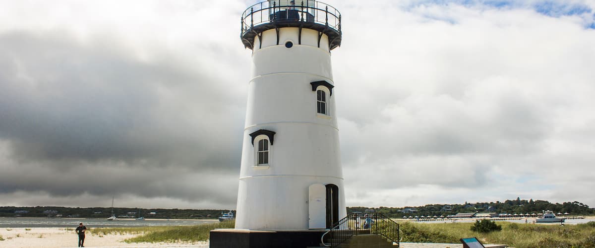 Martha's Vineyard, Massachusetts. Edgartown Harbor Light, a lighthouse located in Edgartown, where it marks the entrance to Edgartown Harbor and Katama Bay