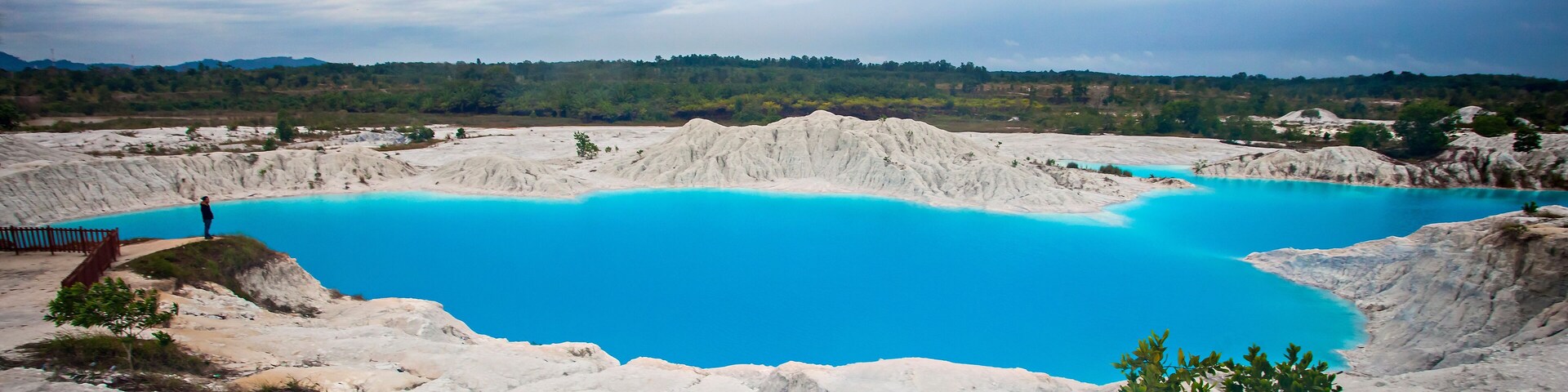 Exotica of Blue and Green Kaolin Lake in Bangka, Bangka Belitung, Indonesia. This lake is a former tin mining excavation area which is widely found on Bangka Island.