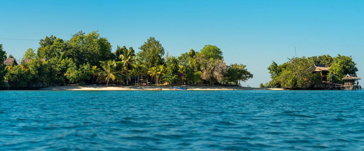 View to the resort island of Poyalisa in the Gulf of Tomini in Sulawesi. The Islands are a paradise for divers and snorkelers and offers an incredible diversity of species