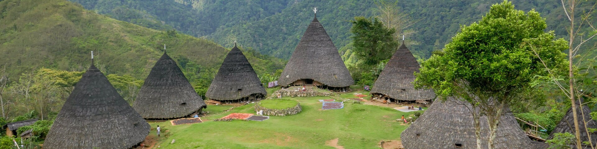 Panoramic view of beautiful traditional Manggarai architecture in Waerebo village, Flores island, East Nusa Tenggara, Indonesia