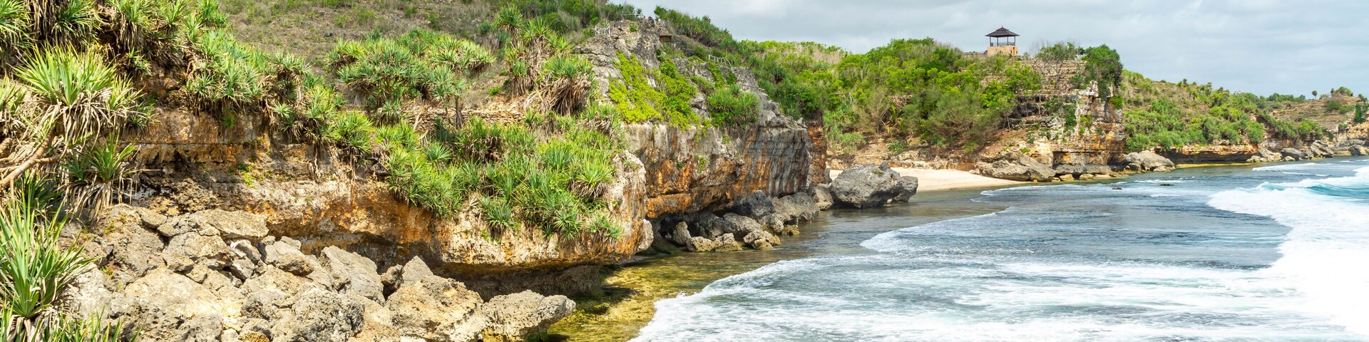 Beautiful view of rocky beach of Kukup Beach, Gunung Kidul, yogyakarta, Indonesia