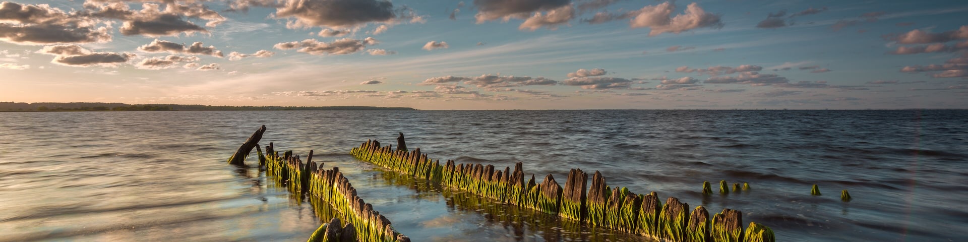 Wooden breakwater in sunset time in Rewa village. Poland.; Shutterstock ID 594874508