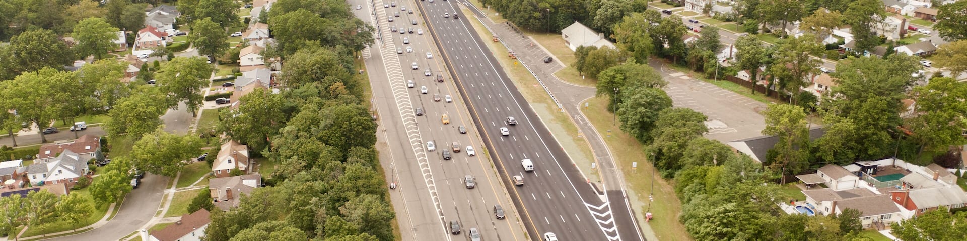 Long exposure shot taken with a drone over the Southern State Parkway on Long Island, New York, USA
