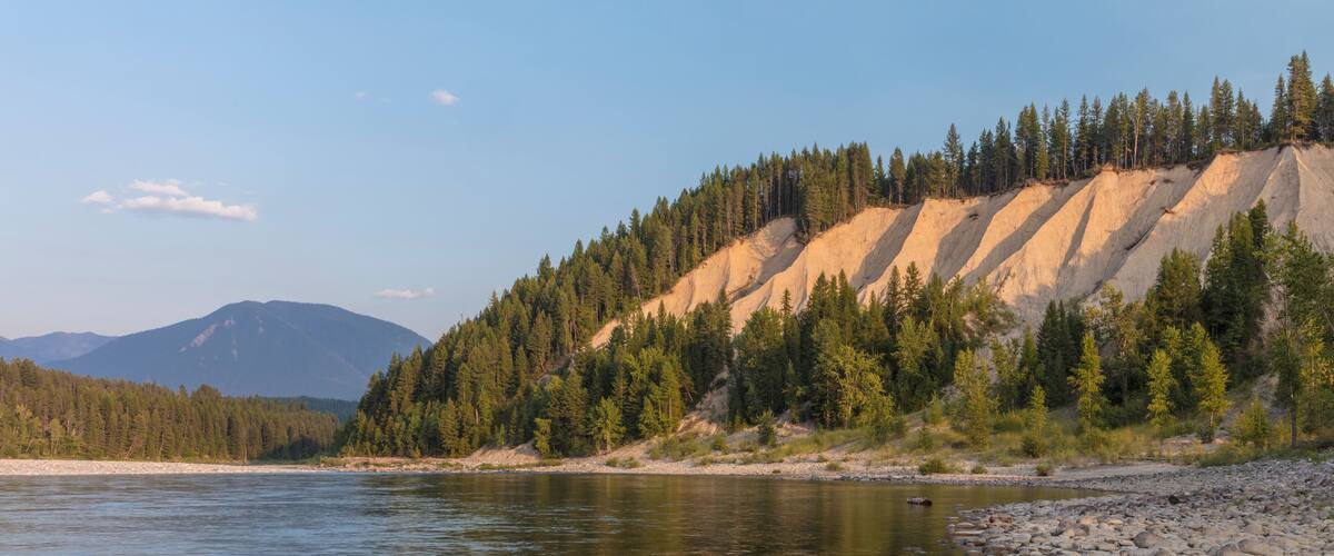 Clay cliffs along the Flathead River near Coram, Montana, USA