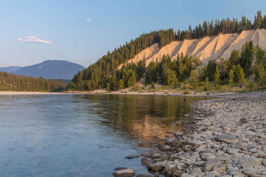Clay cliffs along the Flathead River near Coram, Montana, USA