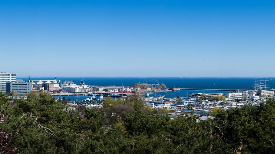 Panorama of Gdynia harbor seen from Kamienna Gora, Poland.
