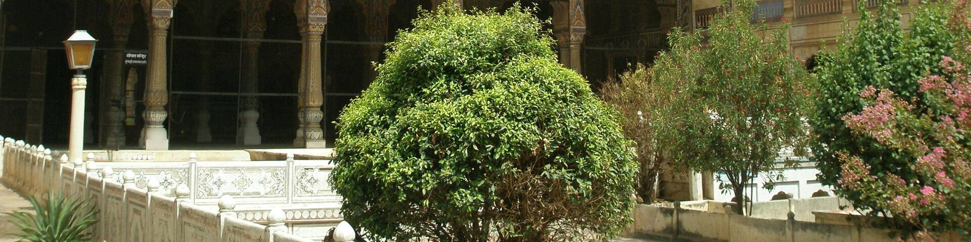 Karauli City Palace, former residence of the royal family. This palace is ornamented with stucco work & frescoes dating from the 18th century