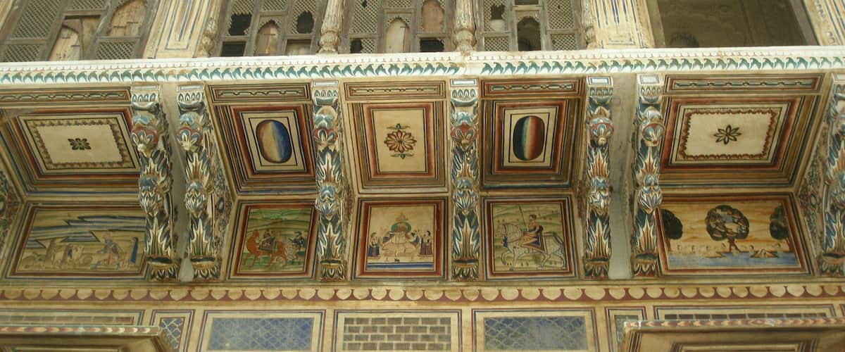 Karauli City Palace, former residence of the royal family. This palace is ornamented with stucco work & frescoes dating from the 18th century