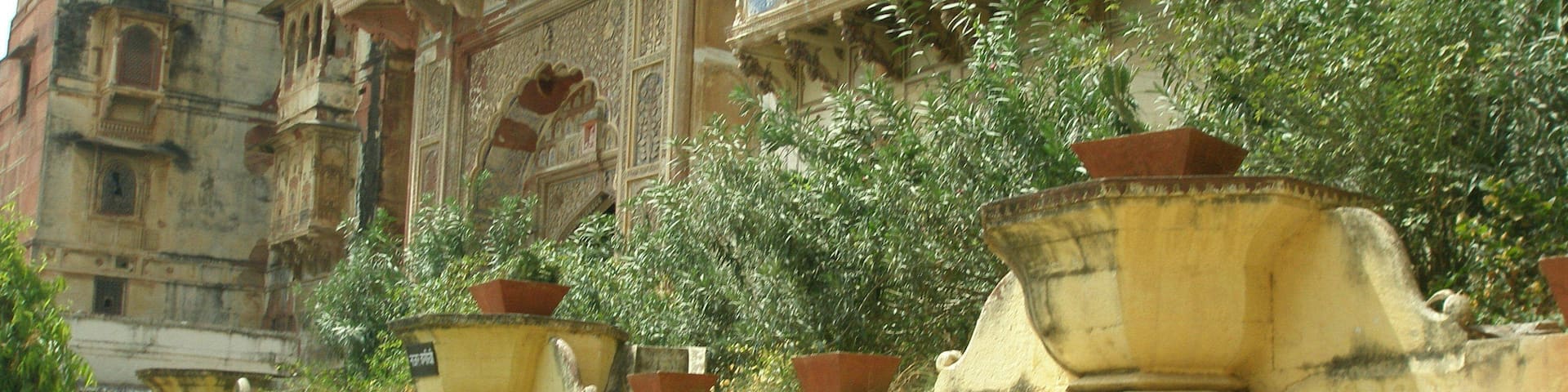 Karauli City Palace, former residence of the royal family. This palace is ornamented with stucco work & frescoes dating from the 18th century