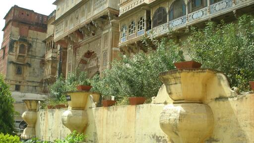 Karauli City Palace, former residence of the royal family. This palace is ornamented with stucco work & frescoes dating from the 18th century