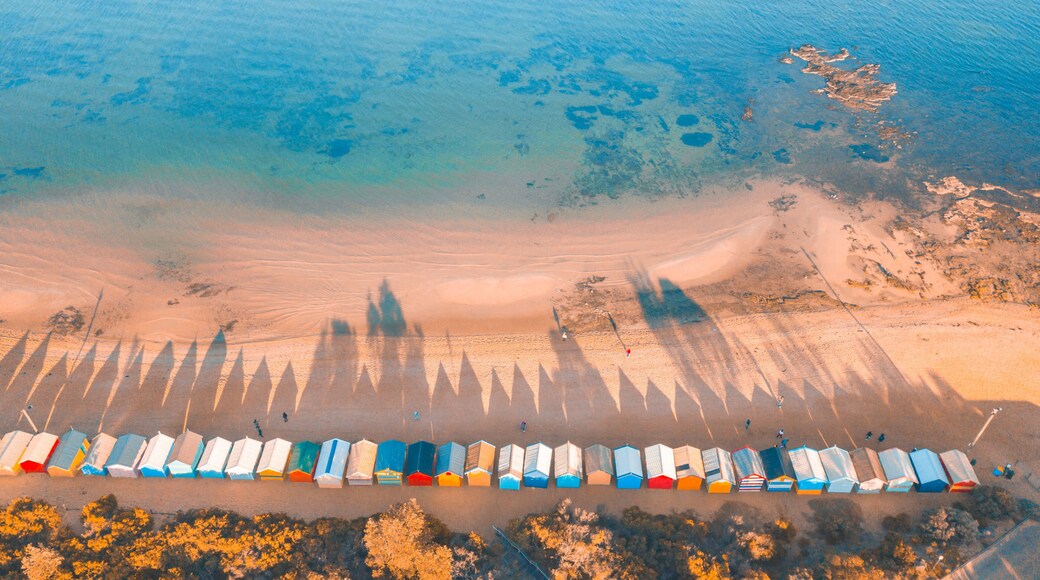 Aerial View of Iconic Bathing Boxes at Brighton Beach, Melbourne Australia