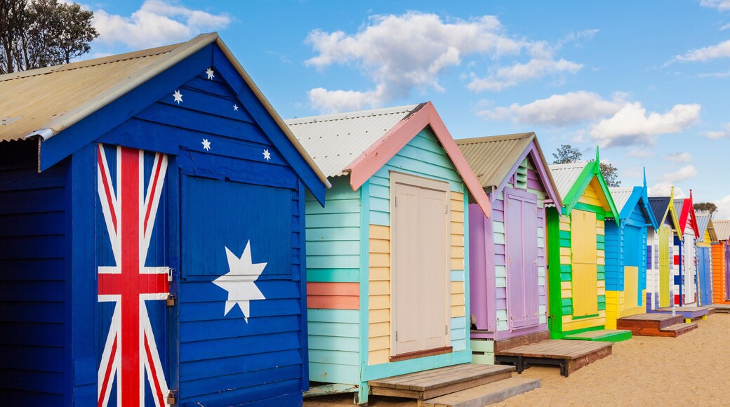 Bathing boxes in a beach with copyspace