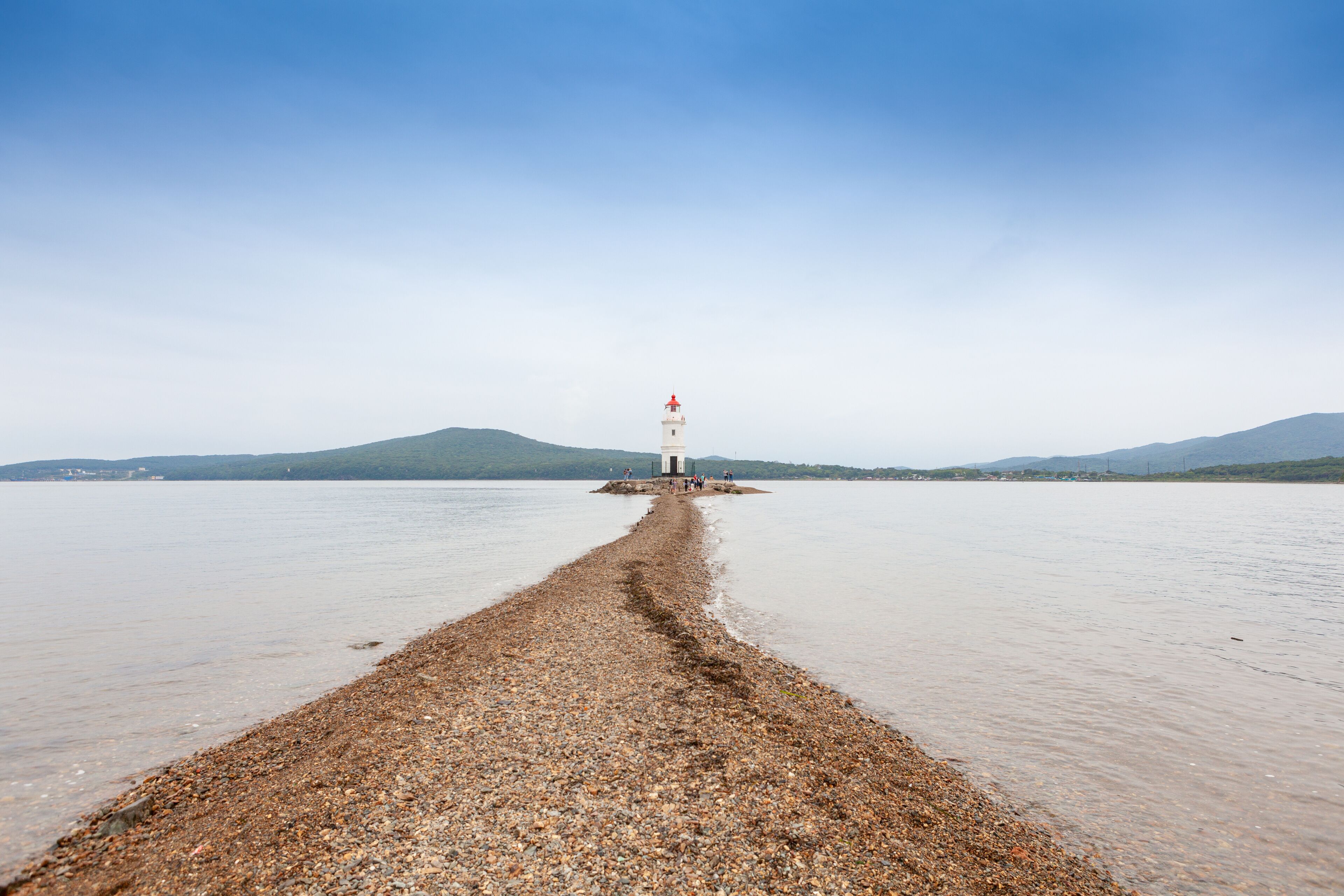 Tokarevskiy Lighthouse on Tokarevskaya Koshka cape in Vladivostok, Primorsky Krai in Russia.