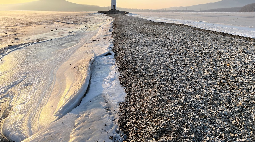 Russia, Vladivostok. Tokarevsky Lighthouse (Egersheld Lighthouse) on a winter morning, built in 1876