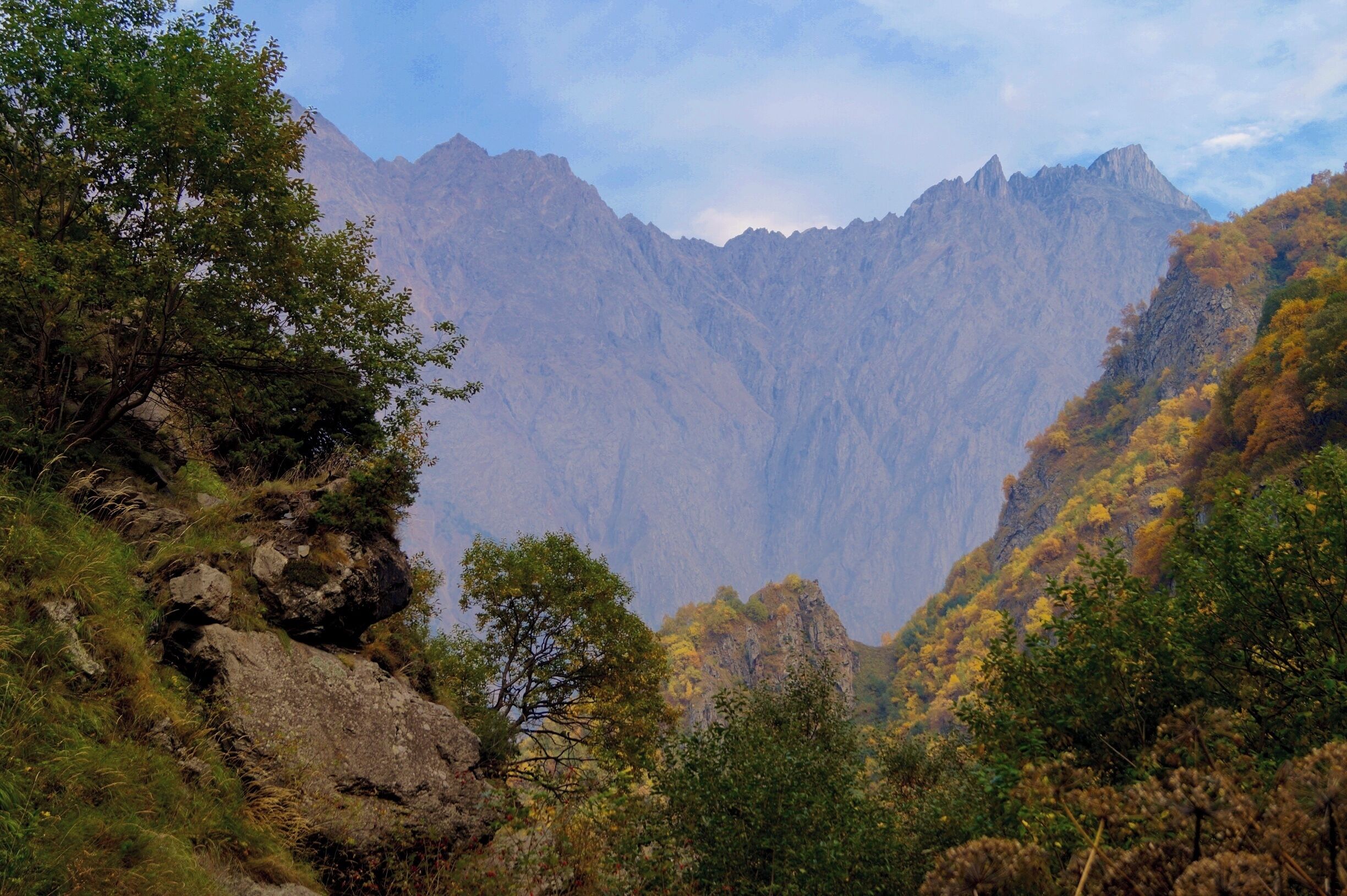 Hiking near the Gveleti Waterfall in Kazbegi National Park. 