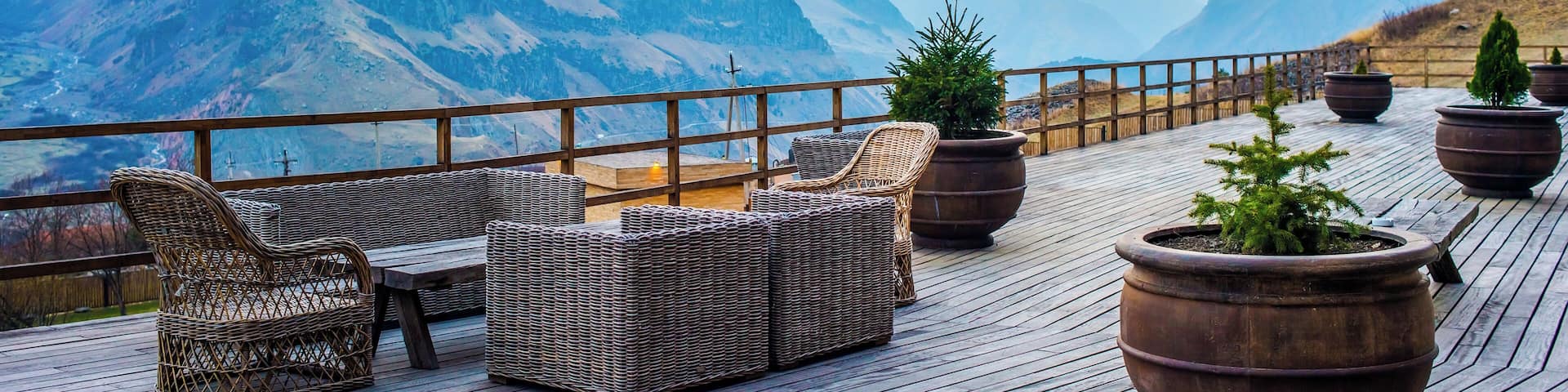 Terrace with beautiful mountain sunset view