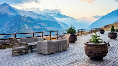 Terrace with beautiful mountain sunset view