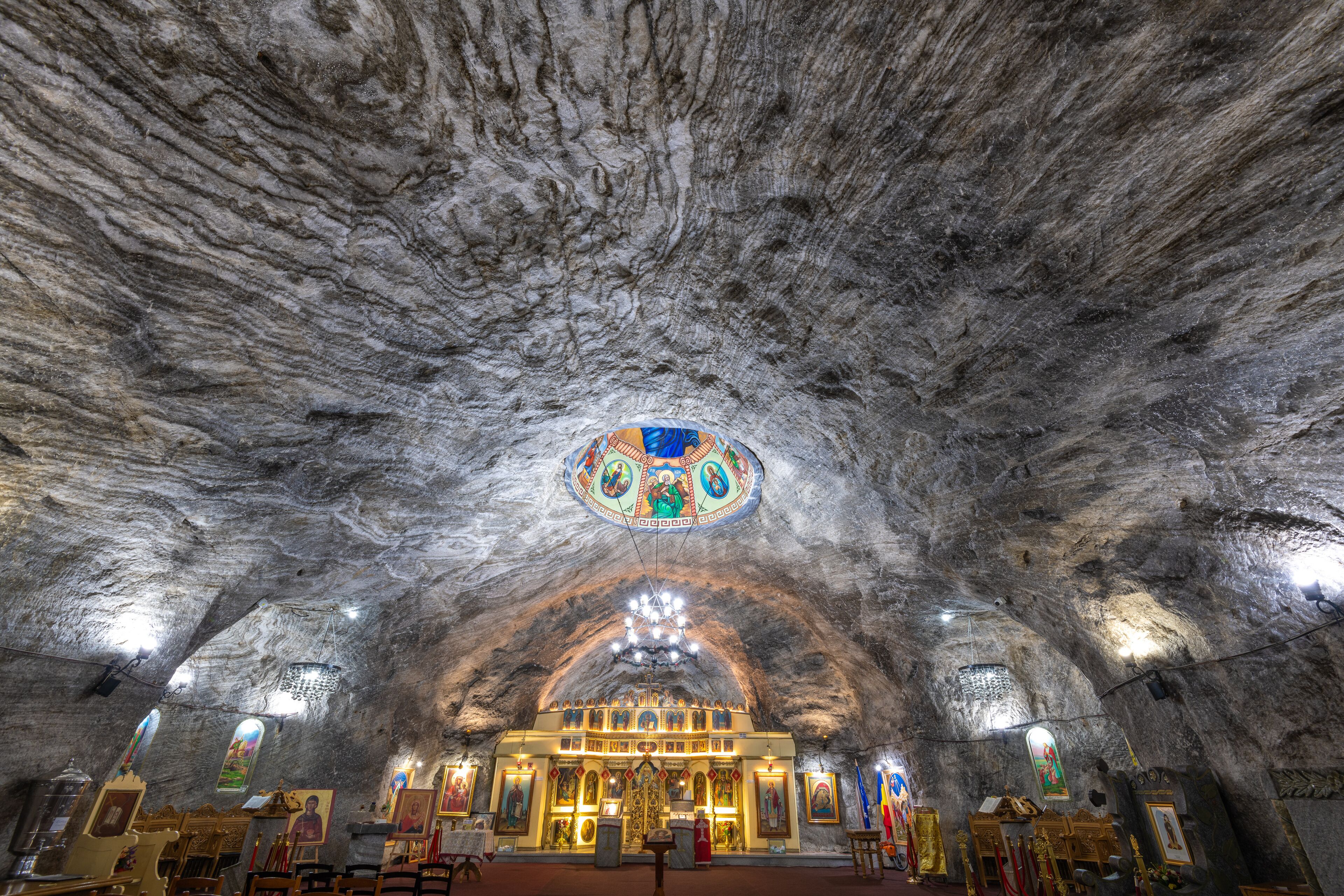 Orthodox church inside Targu Ocna Salt Mine near Targu Ocna town, Romania