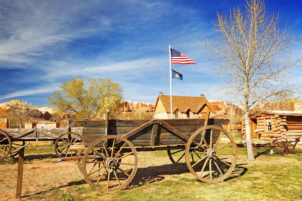 old wooden wagon in a pioneer village