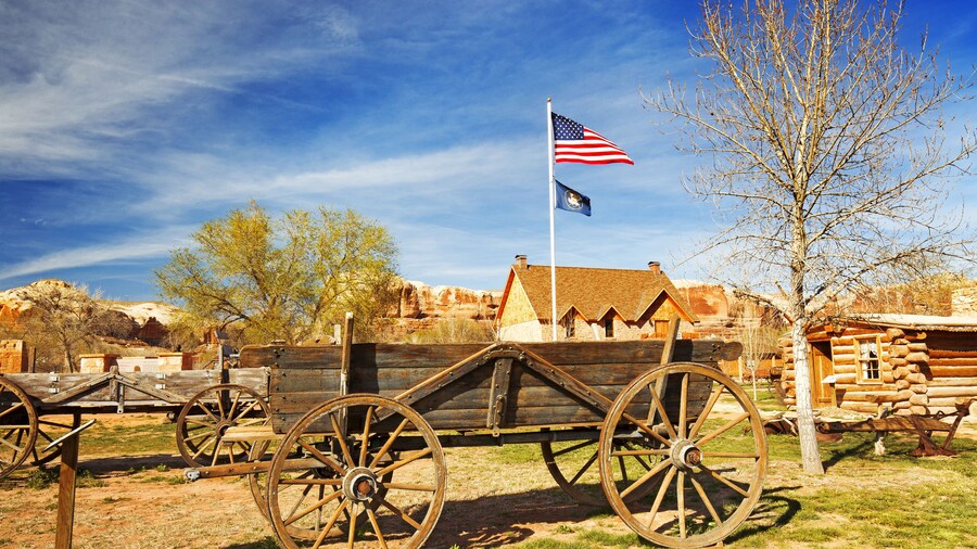 old wooden wagon in a pioneer village