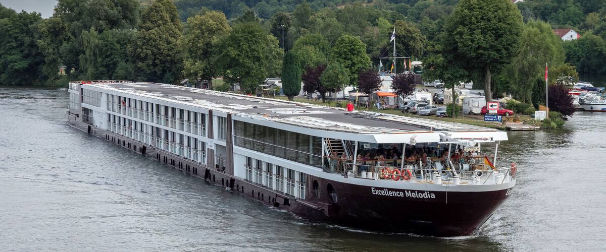 River cruise ship Excellence Melodia on the Main at Eltmann. Driving direction Rhine.