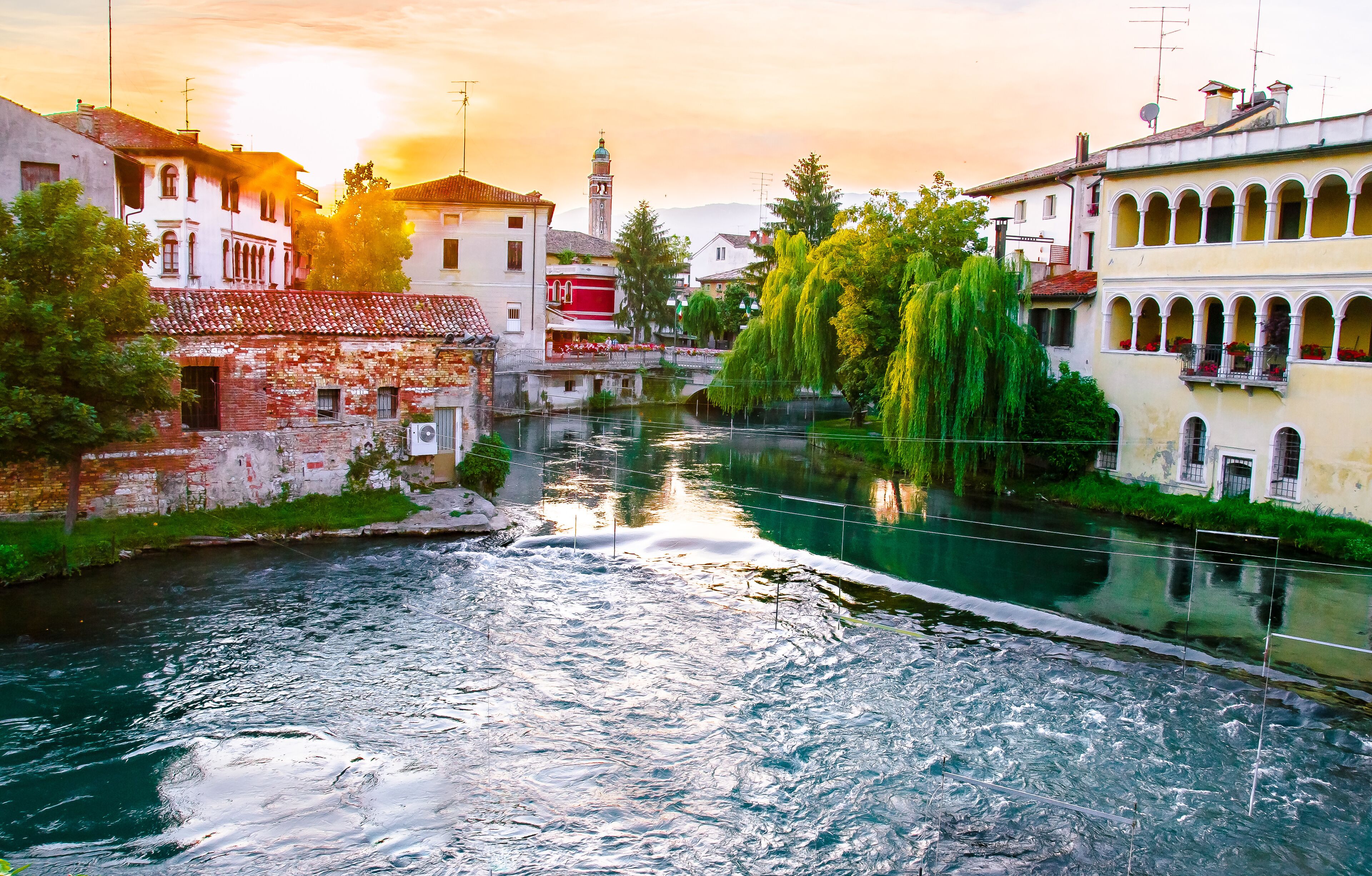 Sunset in italian town Sacile in Italy