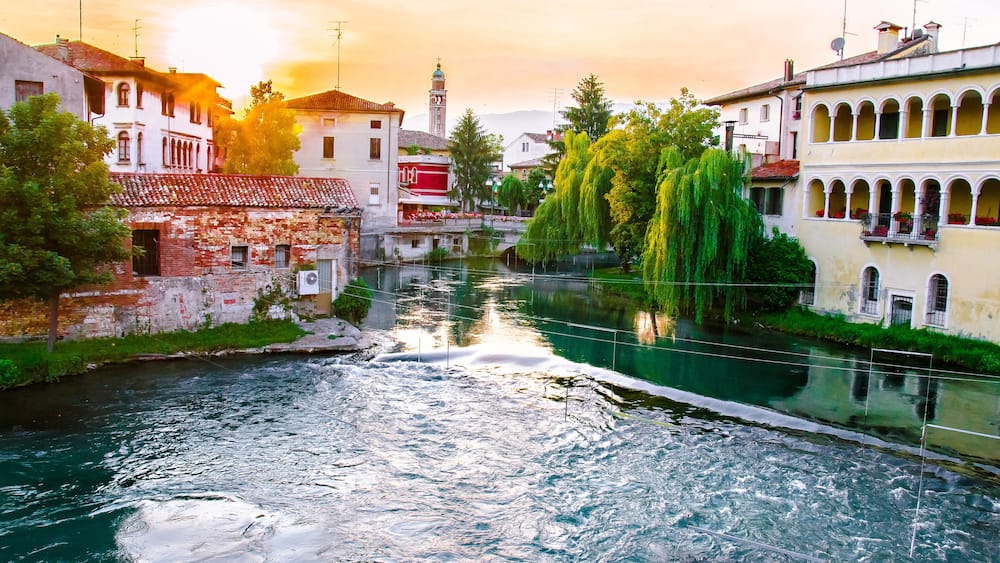 Sunset in italian town Sacile in Italy