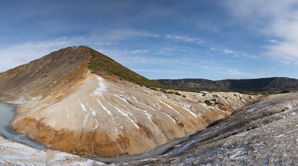 Caldera of Golovnina volcano on Kunashir island. Winter. South Kuriles