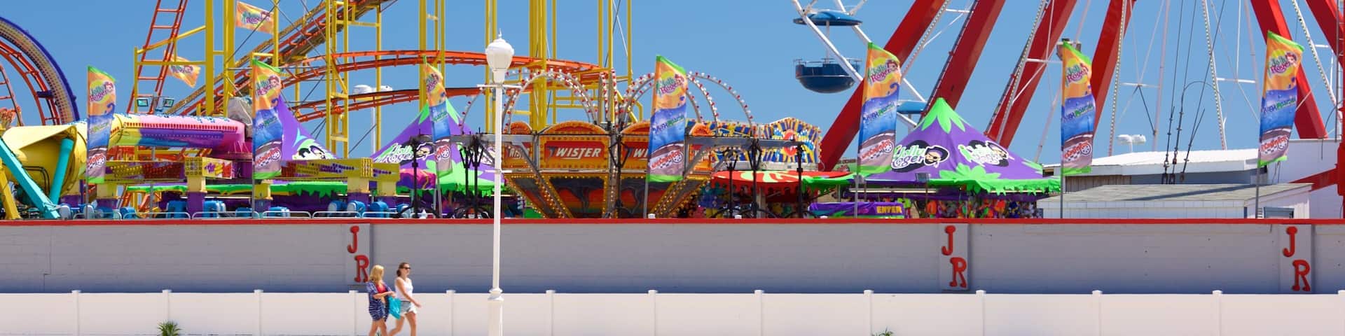Ocean City Boardwalk featuring rides
