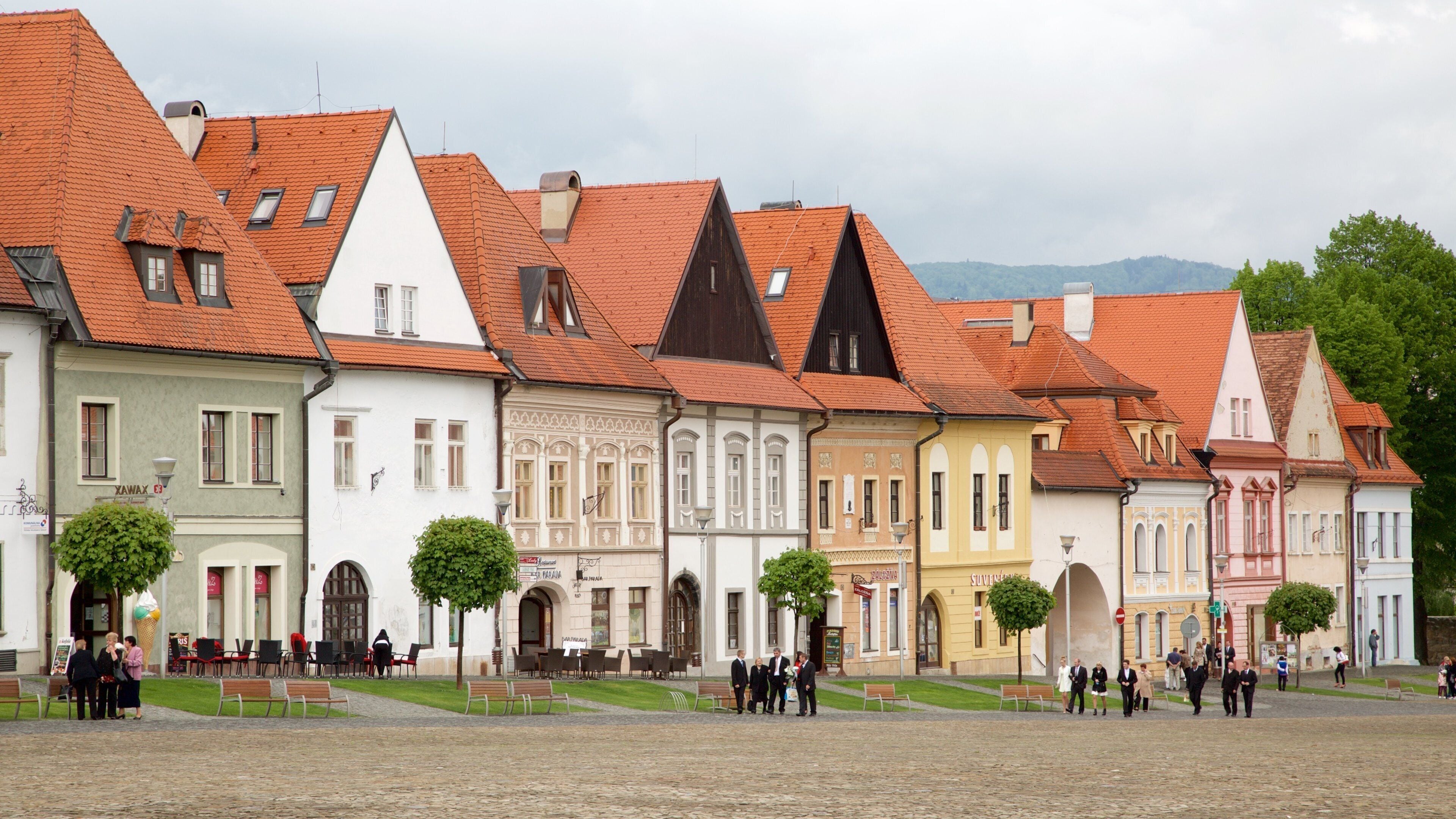 Bardejov Square which includes a square or plaza and street scenes