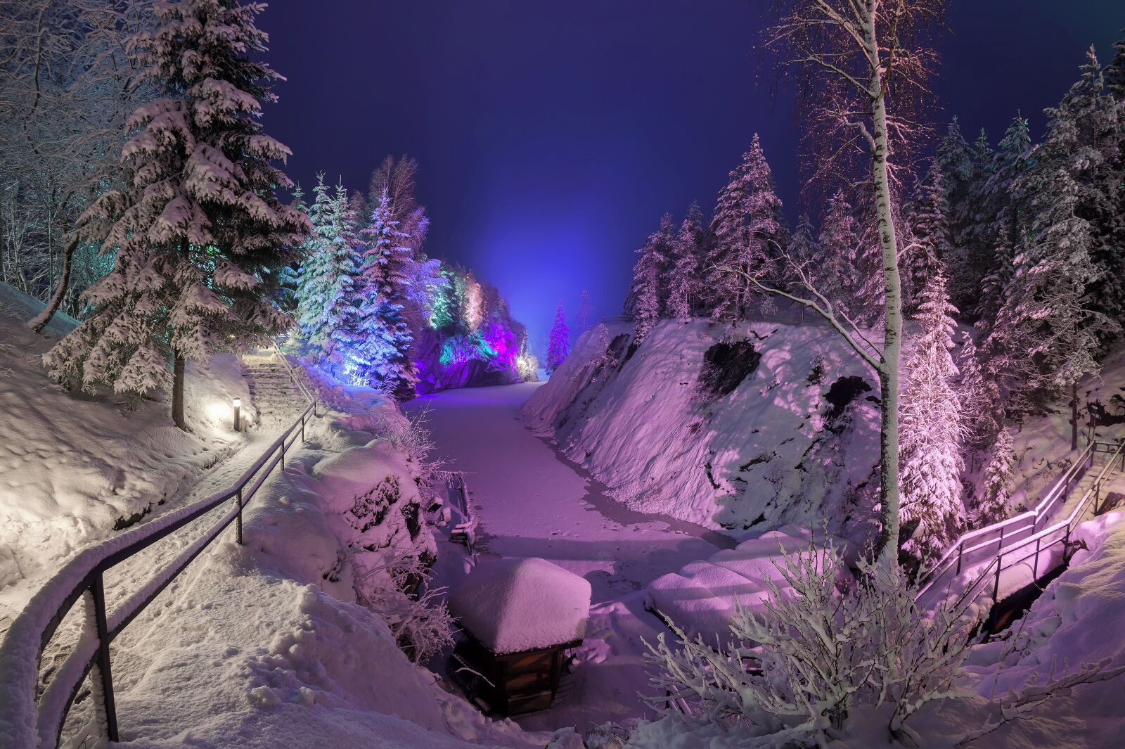 "Secrets of Marble Quarry"

Beautiful place and famous old marble quarry in Ruskeala at night. Now days it's a National Park.