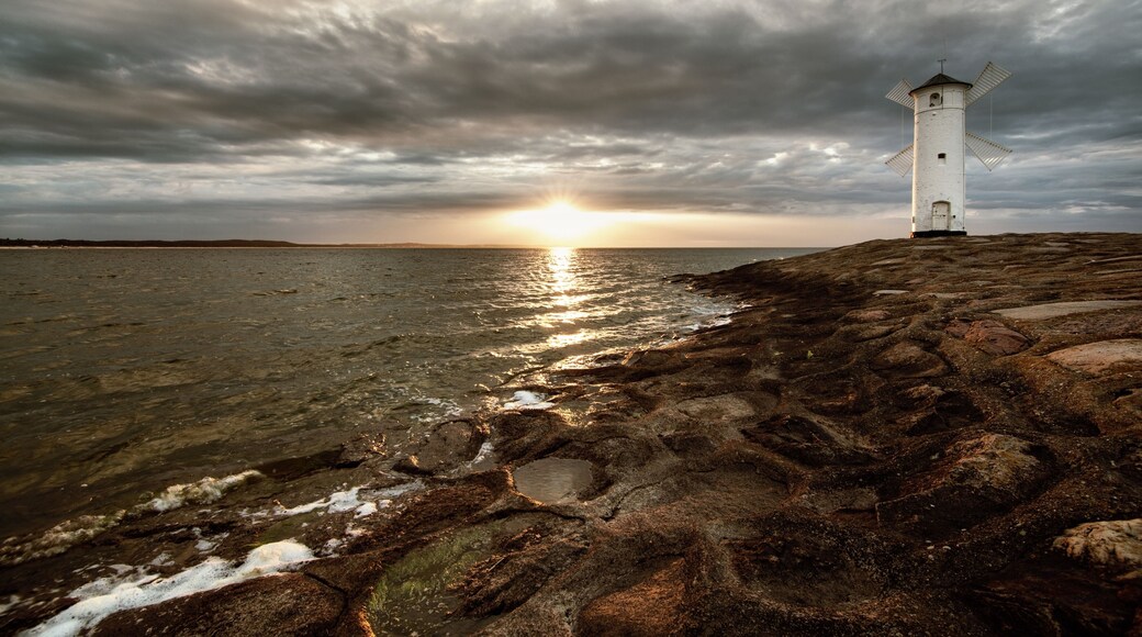 Lighthouse windmill Stawa Mlyny, Swinoujscie, Baltic Sea, Poland.