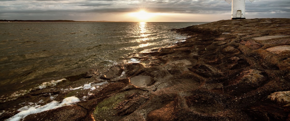 Lighthouse windmill Stawa Mlyny, Swinoujscie, Baltic Sea, Poland.