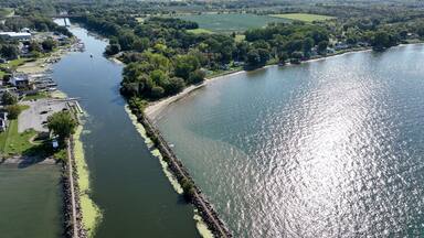 Coastline of Lake Ontario in New York state countryside at Oak Orchard