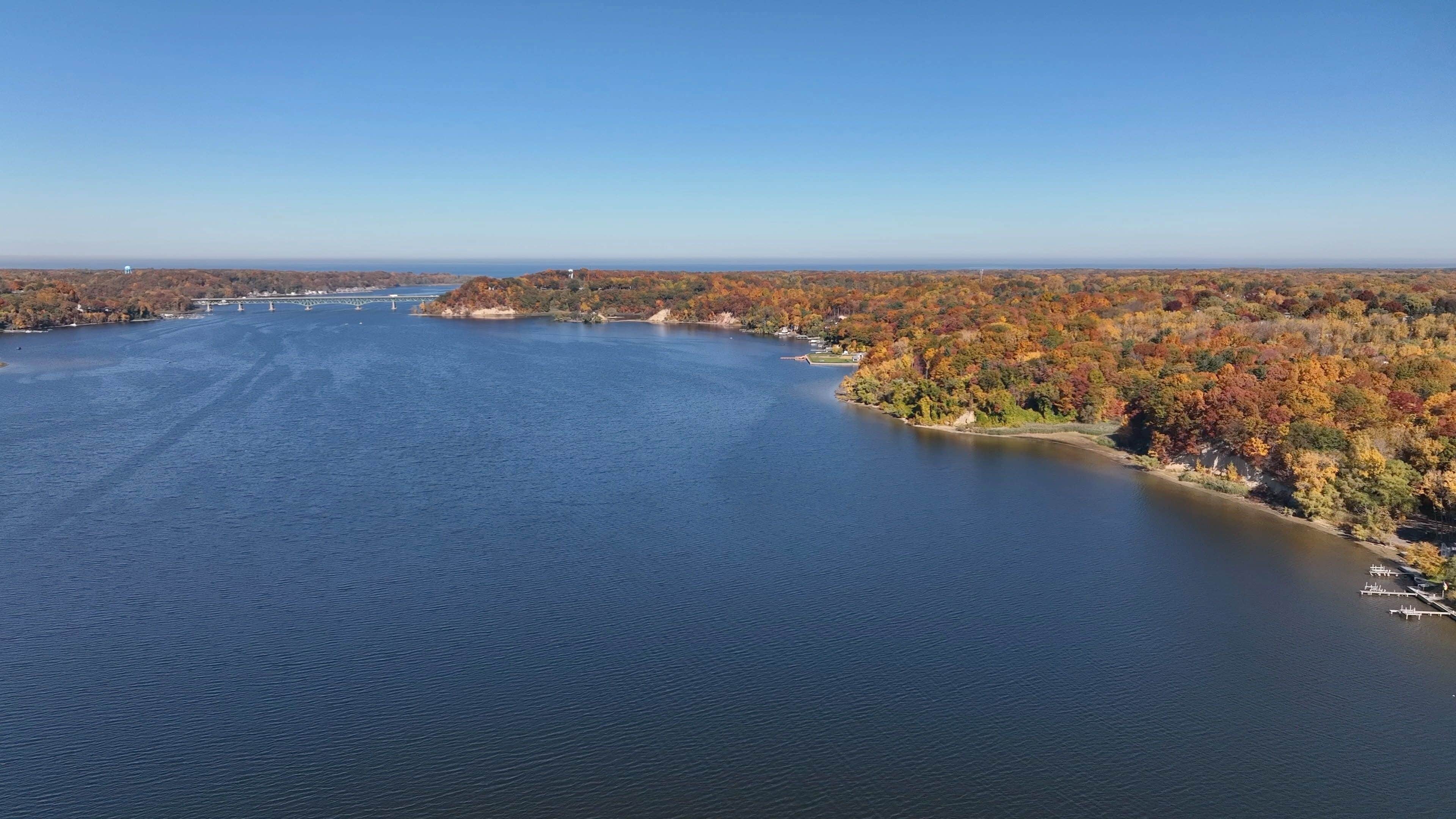 Irondequoit Bay, New York by Lake Ontario outside during Autumn Season with Fall colors on landscape
