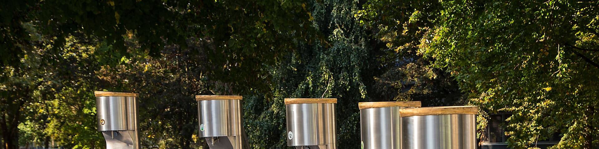 Žalec, Slovenia - October 01, 2016: Public beer fountain in the town park at Žalec, Slovenia.