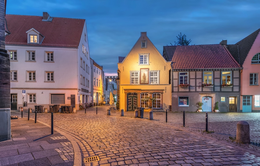 Schnoor - historic residential district with cobblestone streets and small colorful houses in Bremen, Germany (HDR-image)