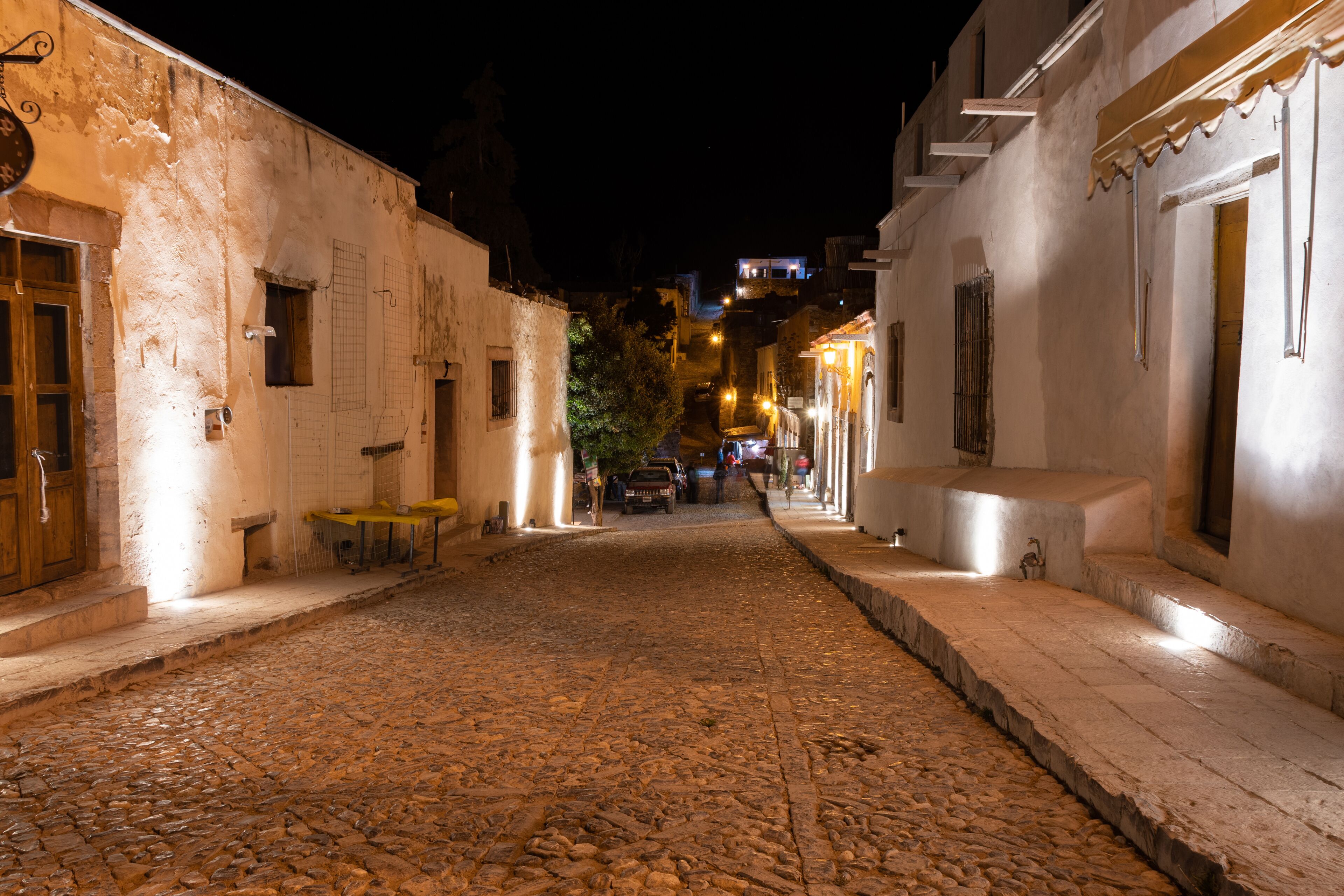 Ancient street at Night in Mexican town Real de 14