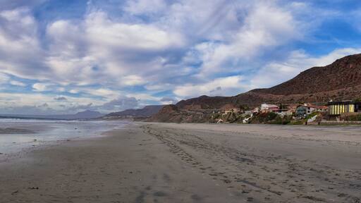 La Mision Valley landscapes and Beach in Mexico on the West Coast a small canyon near the Pacific Ocean that houses the Door of Faith and Buena Vida Orphanage, South of Tijuana, Mexico.