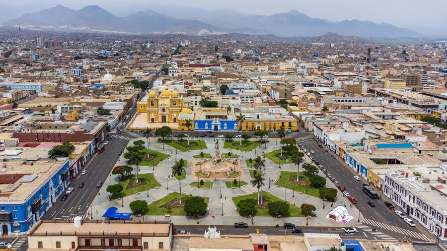 Plaza de Armas in the Historic Center of the city of Trujillo.