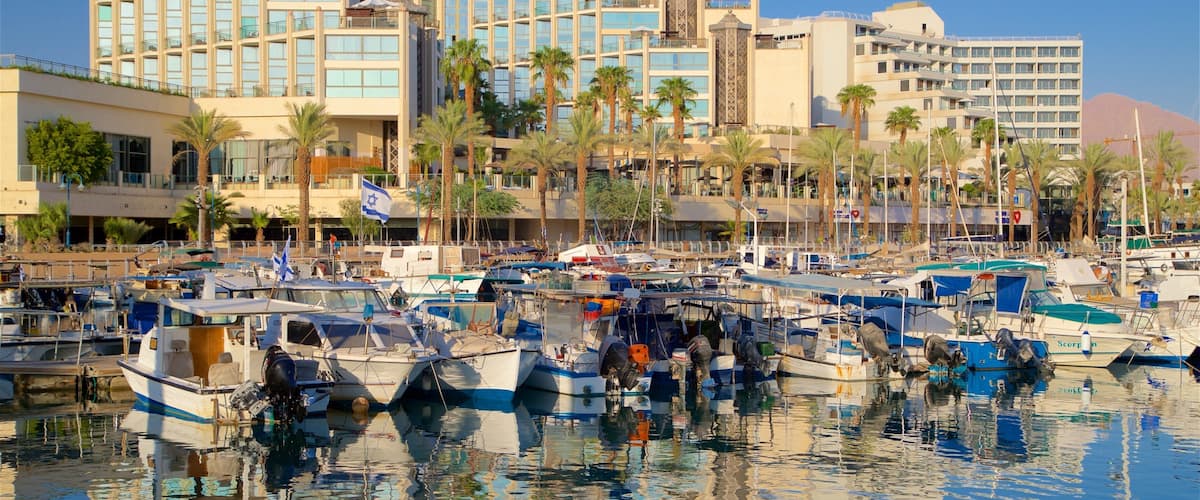 Eilat Marina featuring a luxury hotel or resort and a bay or harbour