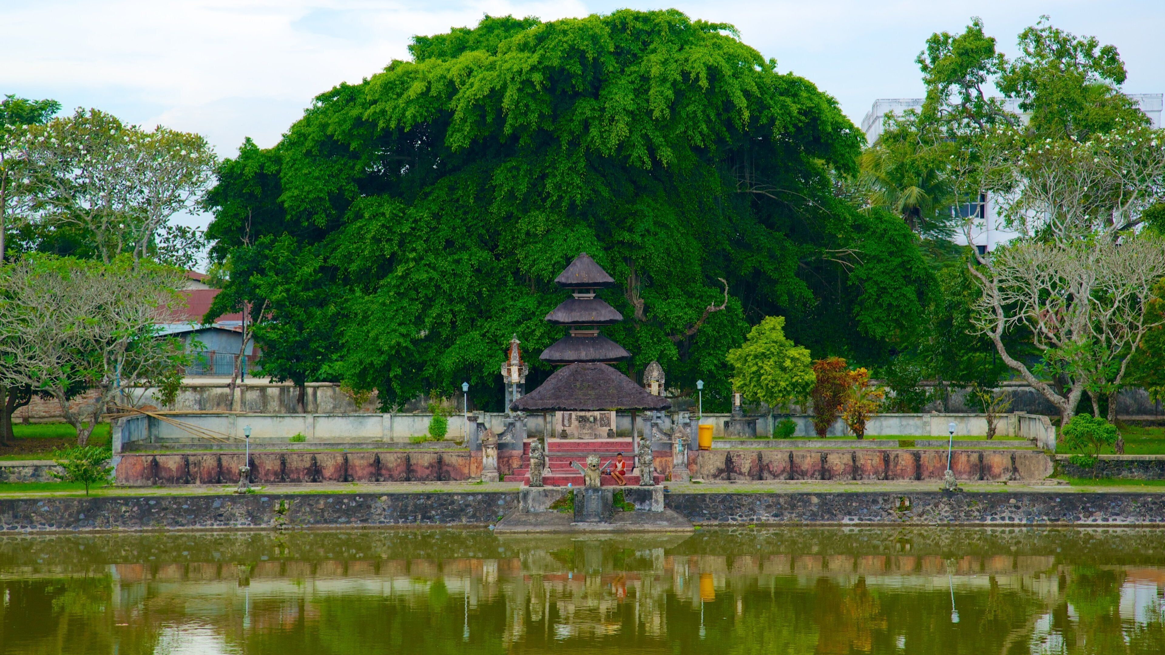 Templo y parque Mayura que incluye un estanque y un templo o lugar de culto