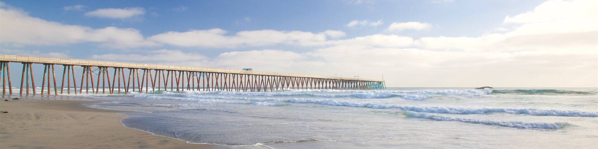 Playas de Rosarito welches beinhaltet Brandung und Sandstrand