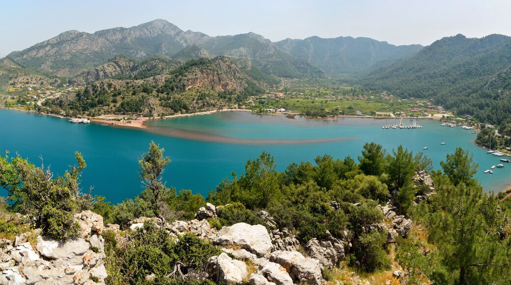 Panoramic view over Orhaniye village and Kizkumu beach near Marmaris resort town in Turkey.