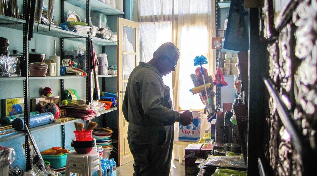 In modern greek, "pantopolio" means a place where you can buy anything. In this pantopolio of Kimolos, you can get food, fruits, vegetables, accessories for house cleaning, dishes for cooking, and here is also the only travel agency on the island.