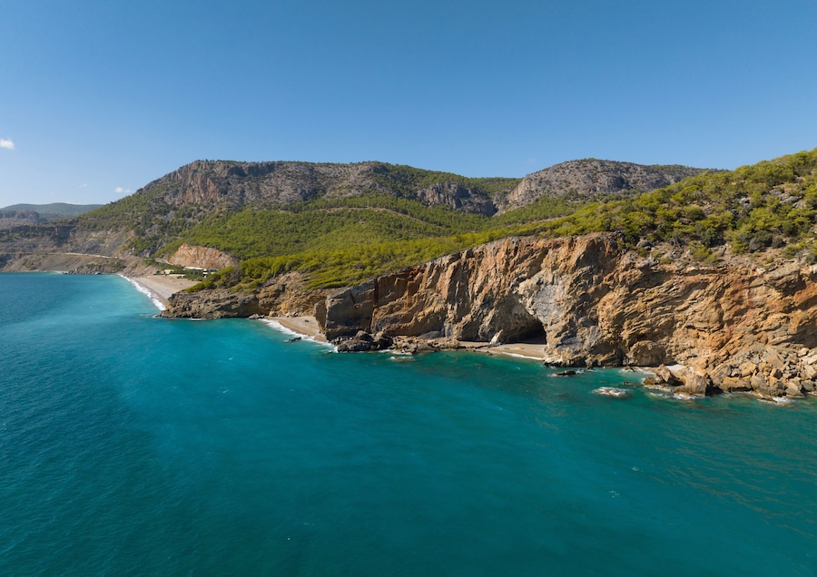 Yanisli Cave Beach Drone Photo, Gulnar Mersin, Turkey